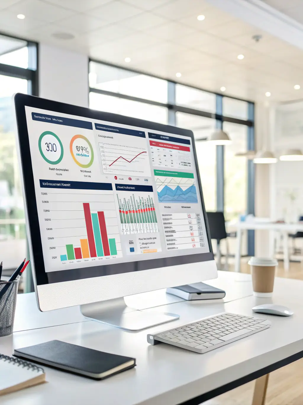 An image of a financial dashboard with charts and graphs illustrating financial growth, used to represent BarberGestión's financial management services for barbershops.